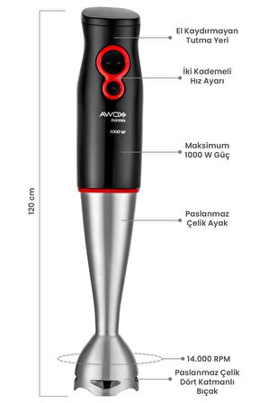 Awox Barmix Çelik uçlu  3 in 1000 W Mikser & Blender Seti (Doğrama, parçalama, çırpma)