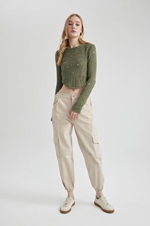 DeFacto Coool Jogger Pantolon Gabardin Kumaş Normal Bel Basic Düz Kargo Cepli B0454AX24SPER37