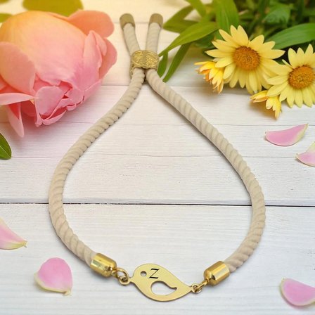14 Ayar Altın Plakalı Z Harfine Özel Sevgi Kuşu Figürlü Beyaz Örgü İpli Hediye Bileklik-611