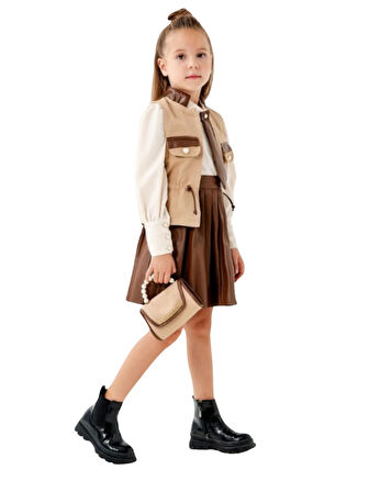 DERİ ETEKLİ ÇANTALI KIZ TAKIM