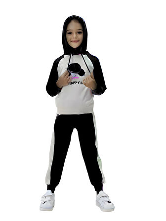 HAPPYLIF BASKILI KAPÜŞONLU KIZ EŞOFMAN TAKIMI