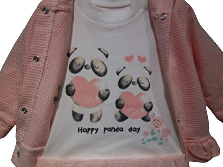 HAPPY PANDA BASKILI KAPÜŞONLU KIZ TAKIM