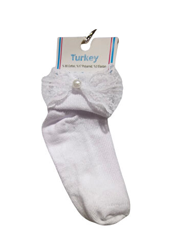 KIZ BEBEK İNCİ AKSESUARLI SOKET ÇORAP