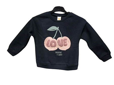 KİRAZ BASKILI LOVE SUZENELİ KIZ SWEATSHIRT