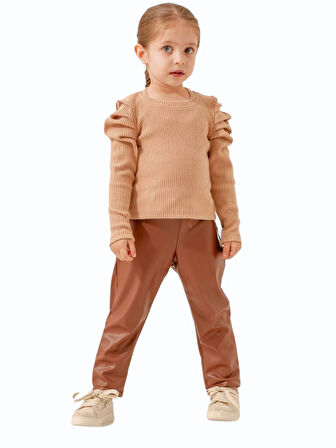 FİTİLLİ DERİ PANTOLONLU KIZ TAKIM