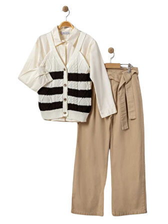 TRİKO YELEKLİ 3'LÜ KIZ TAKIM