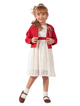 CEKETLİ GÜPÜRLÜ KIZ ELBİSE