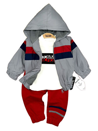 ŞERİT DETAYLI YAĞMURLUKLU 3'LÜ TAKIM