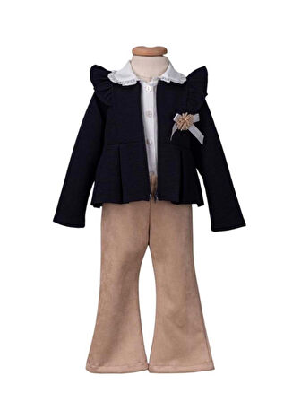 SÜET PANTOLONLU HIRKALI 3'LÜ KIZ TAKIM