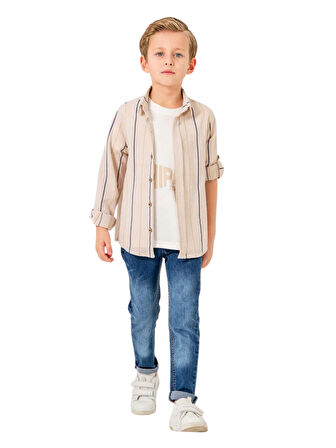 JEANS PANTOLONLU ÇİZGİLİ GÖMLEKLİ 3'LÜ ERKEK TAKIM