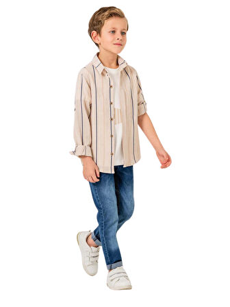 JEANS PANTOLONLU ÇİZGİLİ GÖMLEKLİ 3'LÜ ERKEK TAKIM