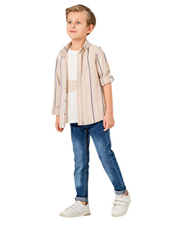 JEANS PANTOLONLU ÇİZGİLİ GÖMLEKLİ 3'LÜ ERKEK TAKIM