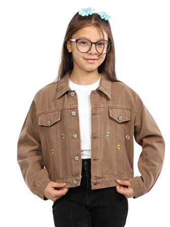PAPATYA NAKIŞLI JEANS KIZ CEKET