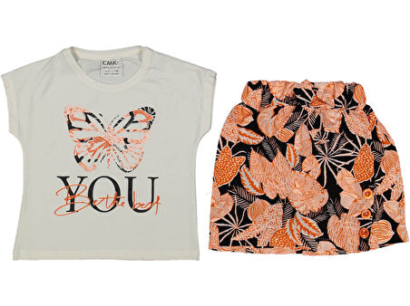 KELEBEK BASKILI ŞORTLU KIZ TAKIM