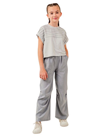 PİLELİ KUMAŞ PANTOLONLU KIZ TAKIM