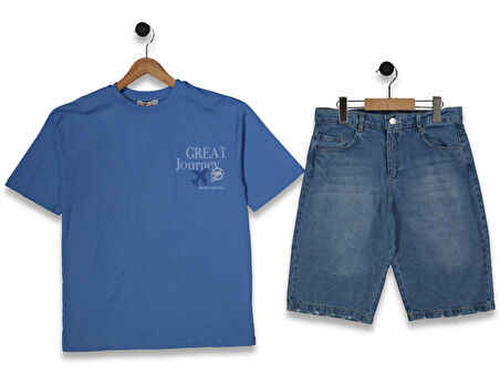 GREAT BASKILI JEANS ŞORTLU ERKEK TAKIM