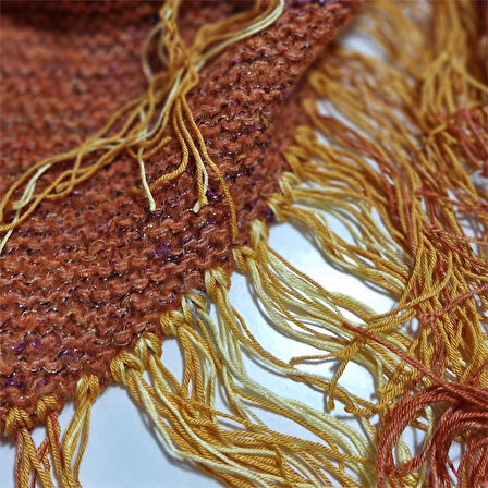 Üçgen el örgüsü Şal, Tasarım örgü şal, Hediyelik, Turuncu, Moli Tasarım 