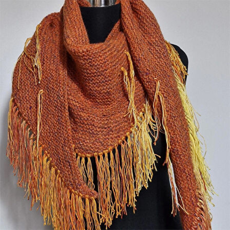 Üçgen el örgüsü Şal, Tasarım örgü şal, Hediyelik, Turuncu, Moli Tasarım 