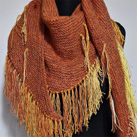 Üçgen el örgüsü Şal, Tasarım örgü şal, Hediyelik, Turuncu, Moli Tasarım 