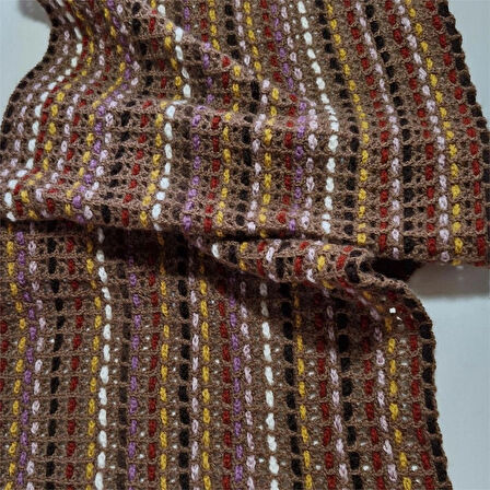  El Yapımı Geniş Şal , El Örgüsü Tasarım , Hediyelik Şal, Şık , Sütlü Kahverengi , Moli Tasarım