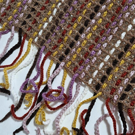  El Yapımı Geniş Şal , El Örgüsü Tasarım , Hediyelik Şal, Şık , Sütlü Kahverengi , Moli Tasarım