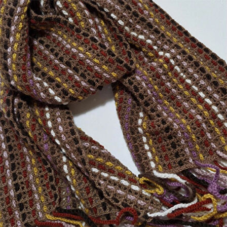  El Yapımı Geniş Şal , El Örgüsü Tasarım , Hediyelik Şal, Şık , Sütlü Kahverengi , Moli Tasarım