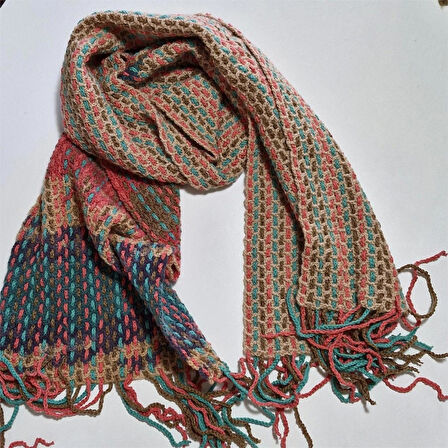 El Yapımı Geniş Atkı , El Örgüsü Tasarım , Hediyelik Atkı, Şık , Bej , Moli Tasarım