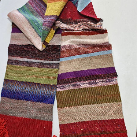 Çok Renkli, El Dokuması Atkı, Kilim Dokuması Yünlü Atkı, Tasarım, Şık Kaşkol, Moli Tasarım