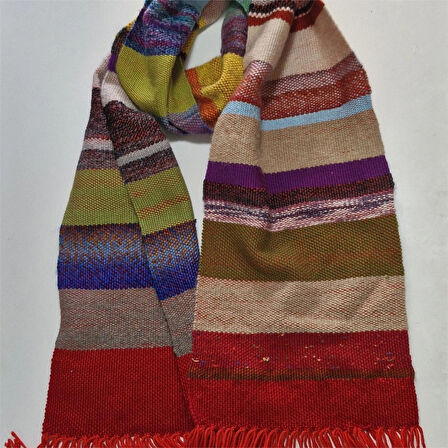 Çok Renkli, El Dokuması Atkı, Kilim Dokuması Yünlü Atkı, Tasarım, Şık Kaşkol, Moli Tasarım