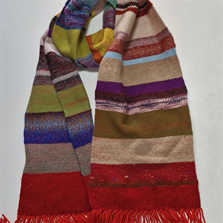 Çok Renkli, El Dokuması Atkı, Kilim Dokuması Yünlü Atkı, Tasarım, Şık Kaşkol, Moli Tasarım