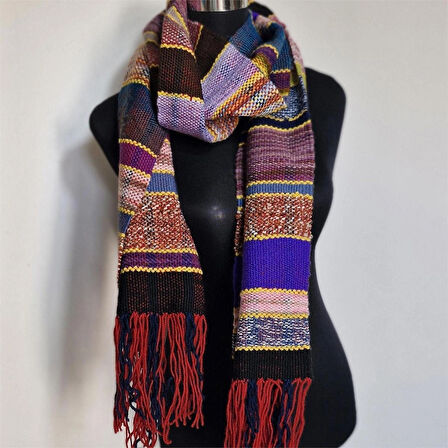 Çok Renkli, El Dokuması Atkı, Kilim Dokuması Yünlü Atkı, Tasarım, Şık Kaşkol, Moli Tasarım