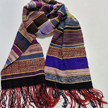 Çok Renkli, El Dokuması Atkı, Kilim Dokuması Yünlü Atkı, Tasarım, Şık Kaşkol, Moli Tasarım