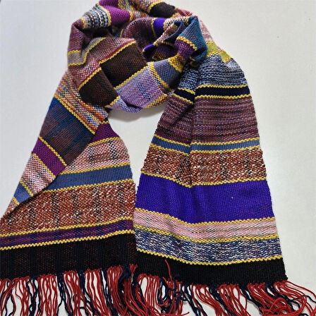 Çok Renkli, El Dokuması Atkı, Kilim Dokuması Yünlü Atkı, Tasarım, Şık Kaşkol, Moli Tasarım