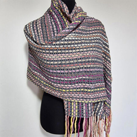 El Yapımı geniş Şal , El Örgüsü tasarım , Hediyelik Şal, Şık Şal, Çok Renkli , Moli Tasarım