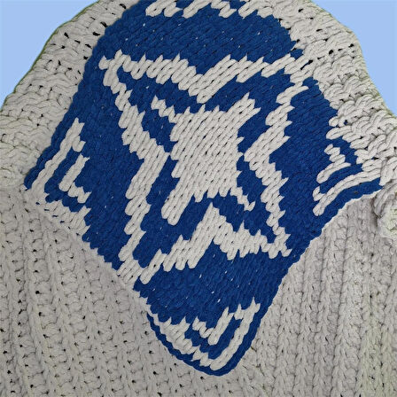 Krem Rengi, El Örgüsü kalın Kadife Puffy Panço, Tasarım, Hediyelik, Özel Panço, Moli Tasarım