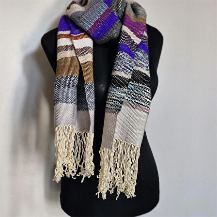Çok Renkli, El Dokuması Atkı, Kilim Dokuması Yünlü Atkı, Tasarım, Şık Kaşkol, Moli Tasarım