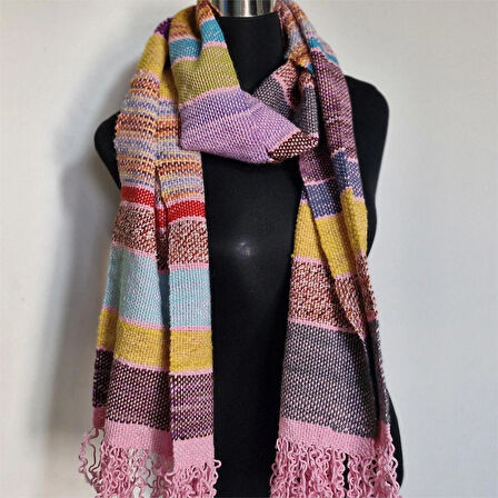 Çok Renkli, El Dokuması Atkı, Kilim Dokuması Yünlü Atkı, Tasarım, Şık Kaşkol, Moli Tasarım