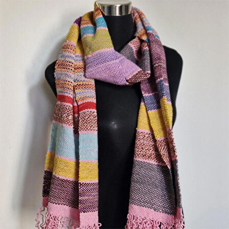 Çok Renkli, El Dokuması Atkı, Kilim Dokuması Yünlü Atkı, Tasarım, Şık Kaşkol, Moli Tasarım