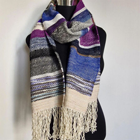 Çok Renkli, El Dokuması Atkı, Kilim Dokuması Yünlü Atkı, Tasarım, Şık Kaşkol, Moli Tasarım