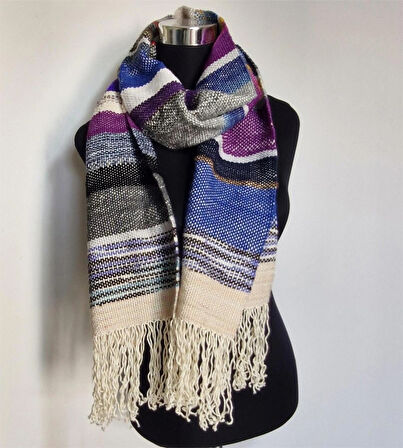 Çok Renkli, El Dokuması Atkı, Kilim Dokuması Yünlü Atkı, Tasarım, Şık Kaşkol, Moli Tasarım