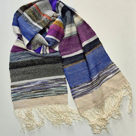 Çok Renkli, El Dokuması Atkı, Kilim Dokuması Yünlü Atkı, Tasarım, Şık Kaşkol, Moli Tasarım