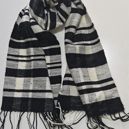 Siyah, Beyaz Simli El Dokuması Atkı, Kilim Dokuması Yünlü Atkı, Tasarım, Şık Kaşkol, Moli Tasarım, 