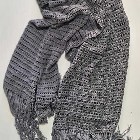 Gri El Örgüsü Geniş Şal, Tasarım , Şık , Hediyelik El Yapımı Şal, Moli Tasarım