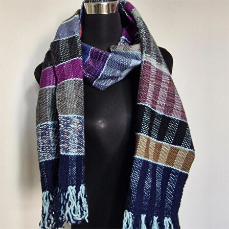 Çok Renkli, El Dokuması Atkı, Kilim Dokuması Yünlü Atkı, Tasarım, Şık Kaşkol, Moli Tasarım