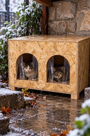 Reyo 2 Bölmeli Yetişkin Kedi Evi, Kedi Barınağı, Sokak Hayvanları İçin Kedi Barınağı, Kedi Yuvası, Rüzgar ve Soğuğa Dayanıklı Ahşap 61x41x36 cm CAT50