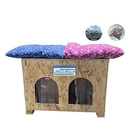 Reyo Kedi Evi Dış Ortam Uygun Ahşap Kedi Evi Double OSB Minderli 61x41x36 cm - CAT51M