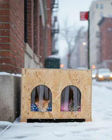 Reyo Kedi Evi Dış Ortam Uygun Ahşap Kedi Evi Double OSB Minderli 61x41x36 cm - CAT51M