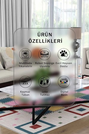 Yıkanabilir Kaymaz Taban Dijital Baskılı Halı ve Yolluk – Leke Tutmaz Salon & Mutfak Halısı