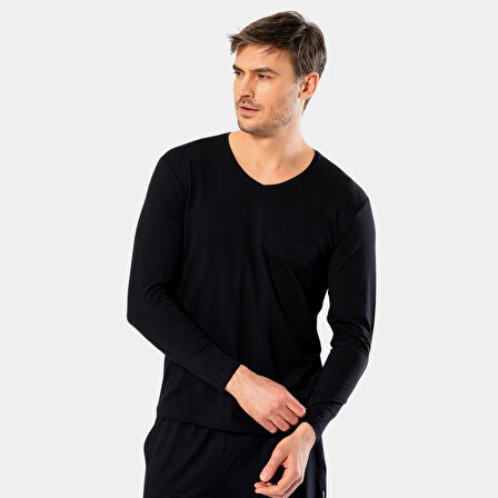 Cacharel Erkek V Yaka Uzun Kollu T-Shirt 1334/Siyah