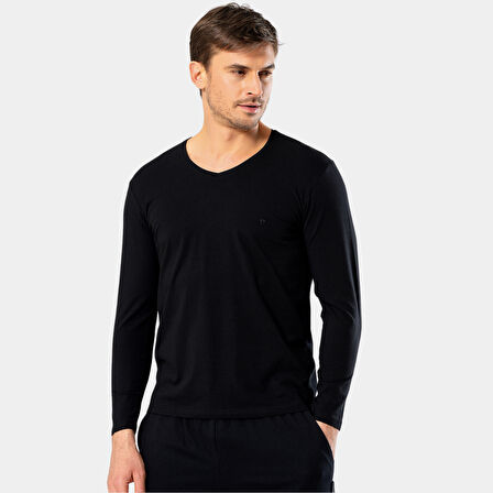 Cacharel Erkek V Yaka Uzun Kollu T-Shirt 1334/Siyah